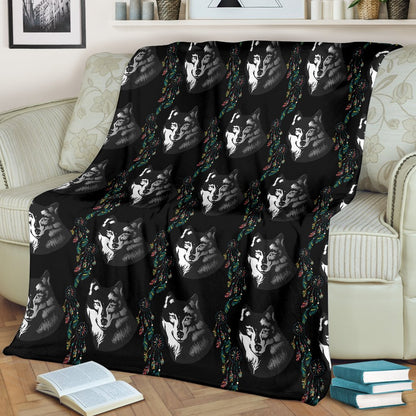 Wolf Black Dream Catcher Design Print Fleece Blanket