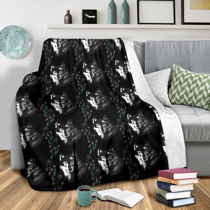 Wolf Black Dream Catcher Design Print Fleece Blanket