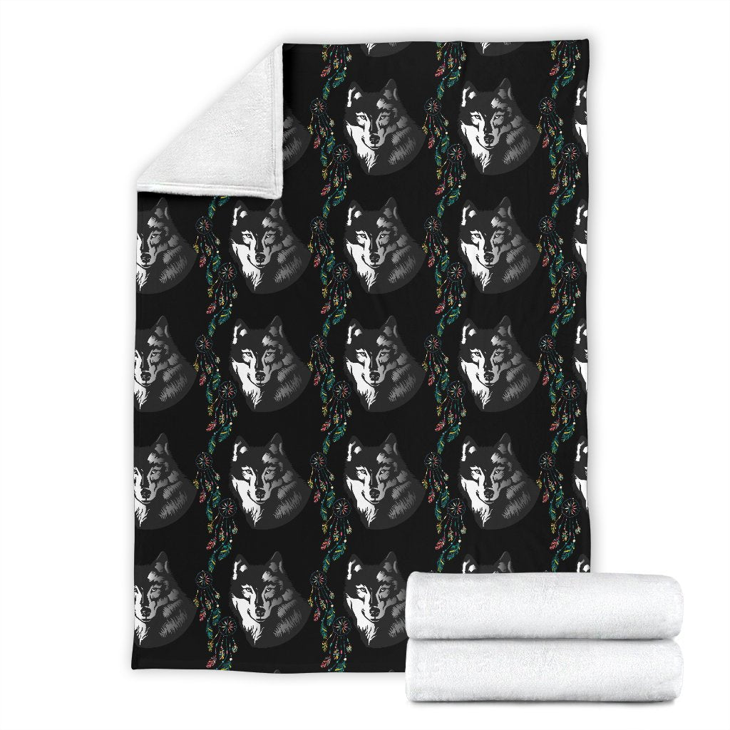 Wolf Black Dream Catcher Design Print Fleece Blanket