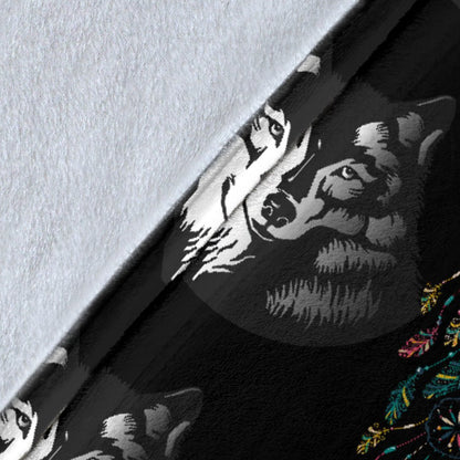 Wolf Black Dream Catcher Design Print Fleece Blanket