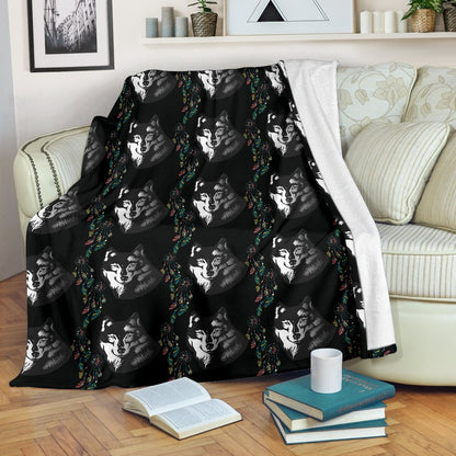 Wolf Black Dream Catcher Design Print Fleece Blanket