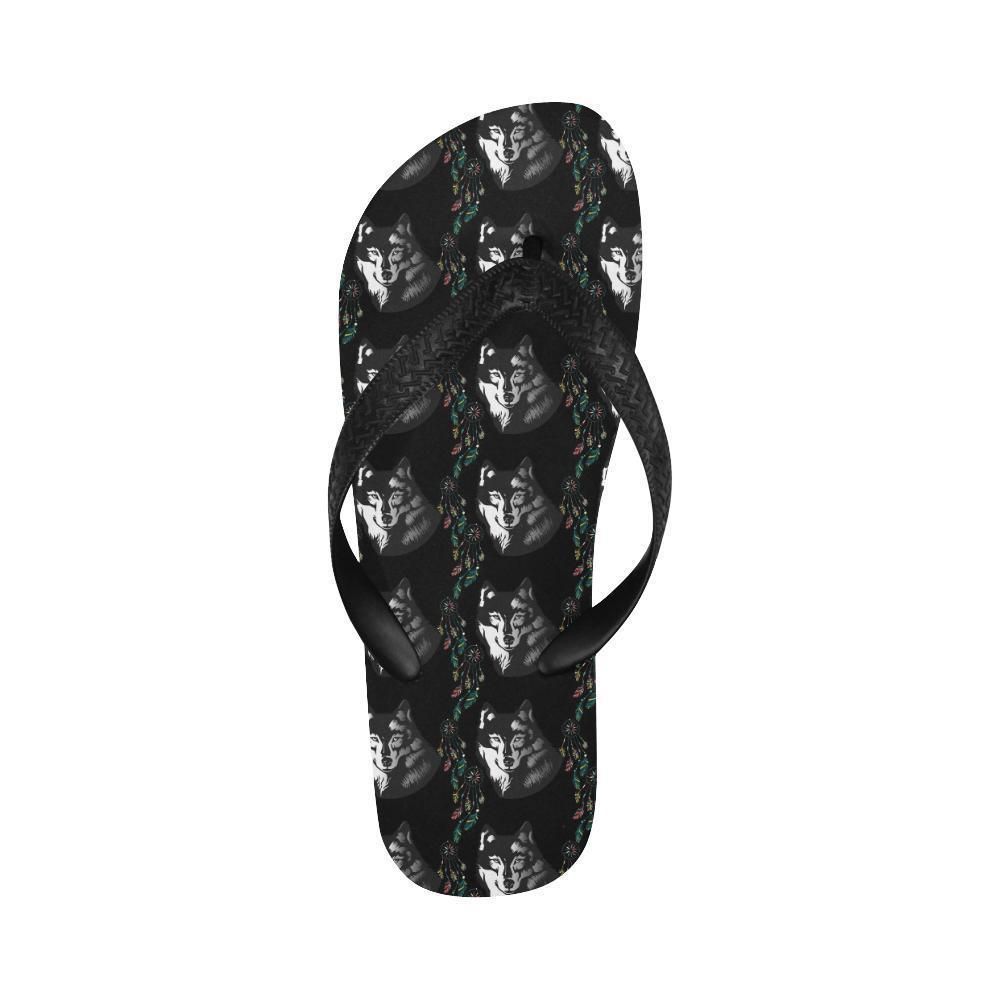 Wolf Black Dream Catcher Design Print Flip Flops-JTAMIGO.COM