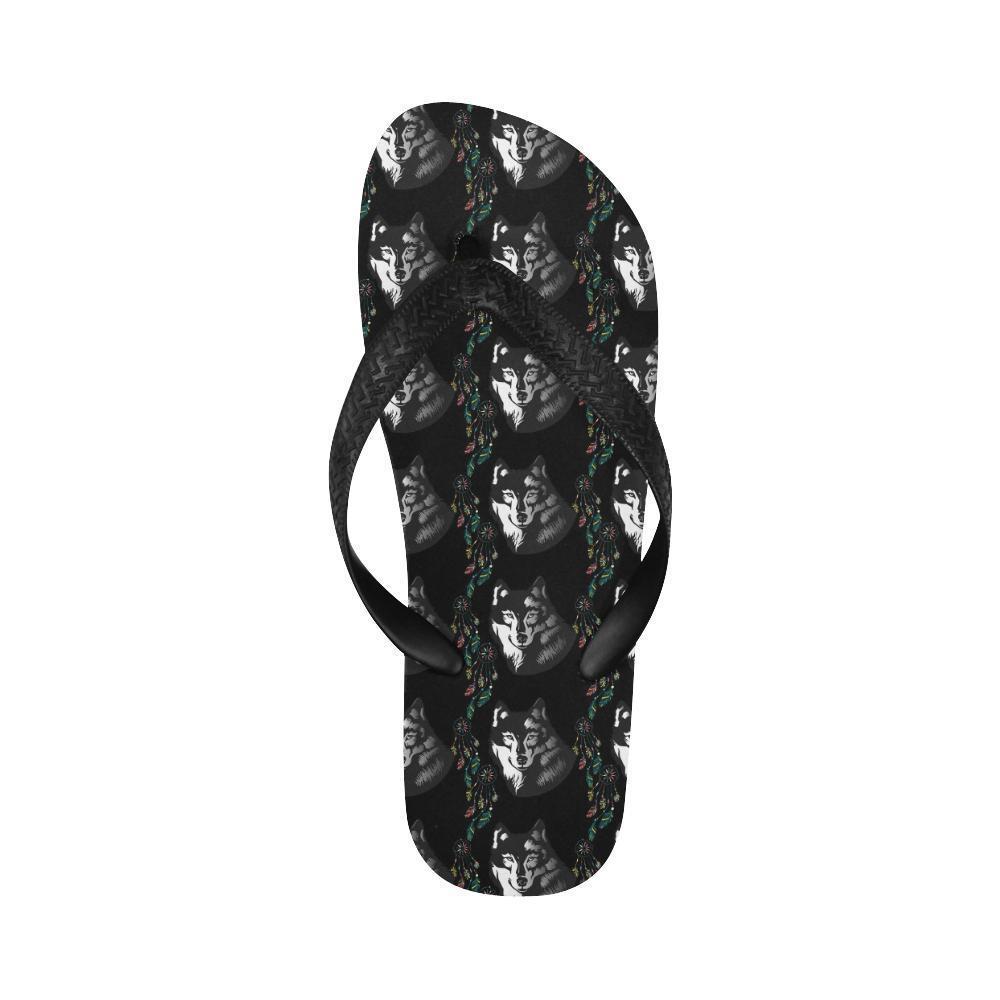 Wolf Black Dream Catcher Design Print Flip Flops-JTAMIGO.COM