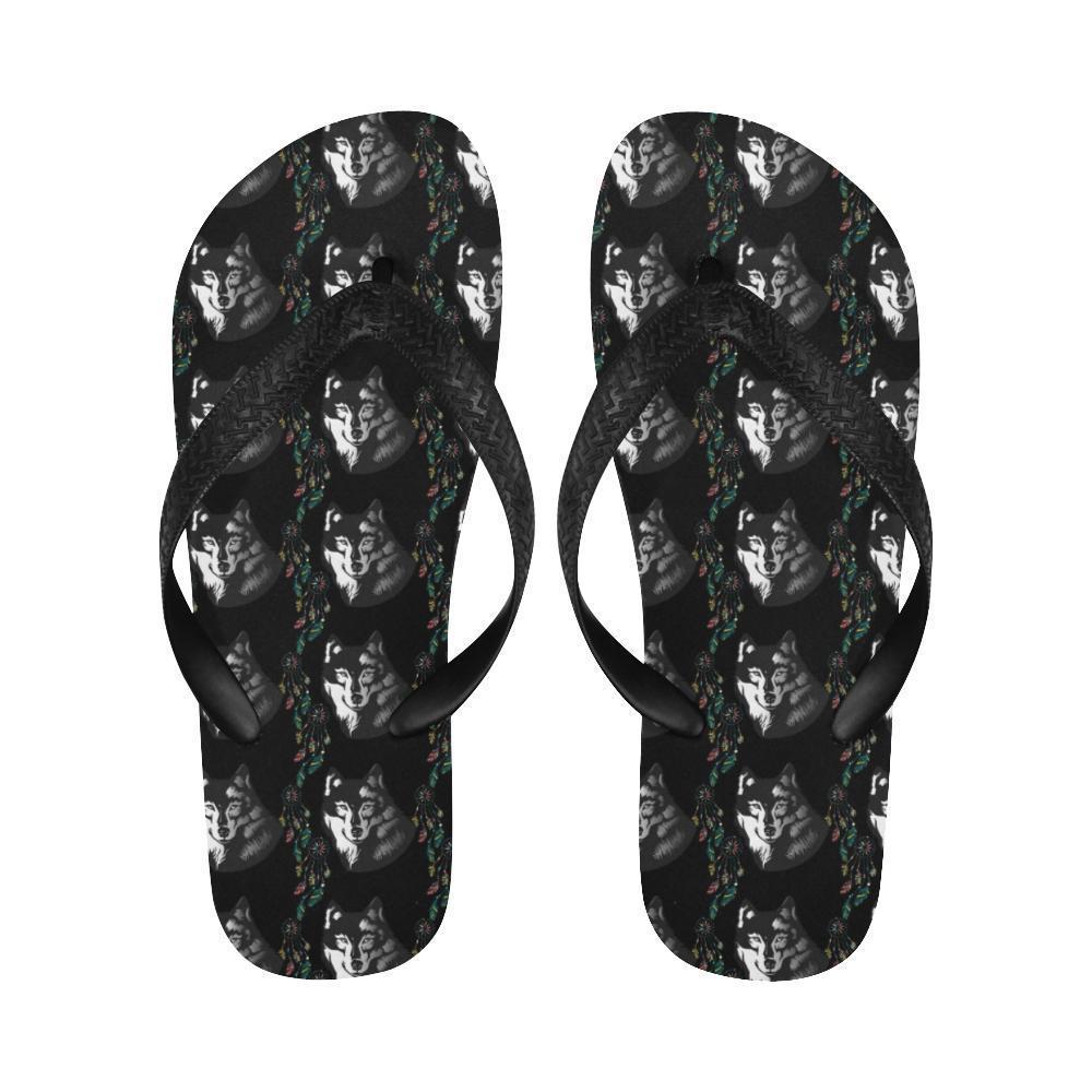 Wolf Black Dream Catcher Design Print Flip Flops-JTAMIGO.COM