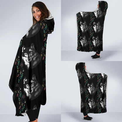 Wolf Black Dream Catcher Design Print Hooded Blanket-JTAMIGO.COM