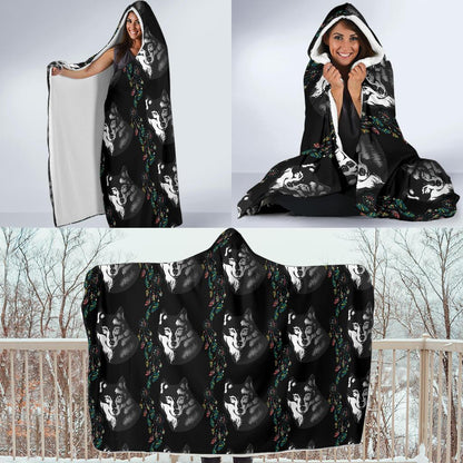 Wolf Black Dream Catcher Design Print Hooded Blanket-JTAMIGO.COM