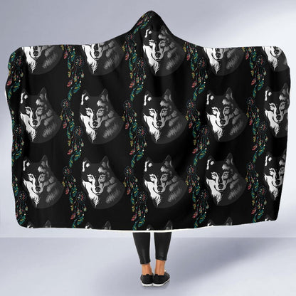 Wolf Black Dream Catcher Design Print Hooded Blanket-JTAMIGO.COM