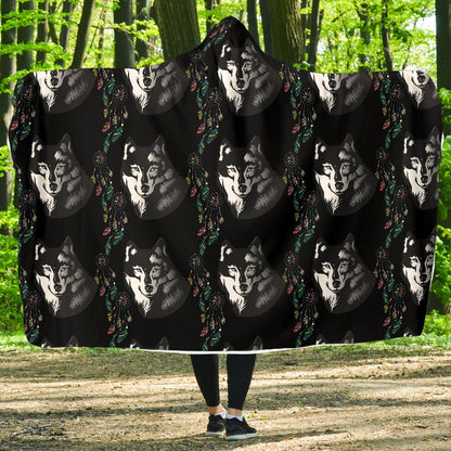 Wolf Black Dream Catcher Design Print Hooded Blanket-JTAMIGO.COM