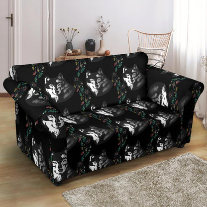 Wolf Black Dream Catcher Design Print Loveseat Slipcover-JTAMIGO.COM