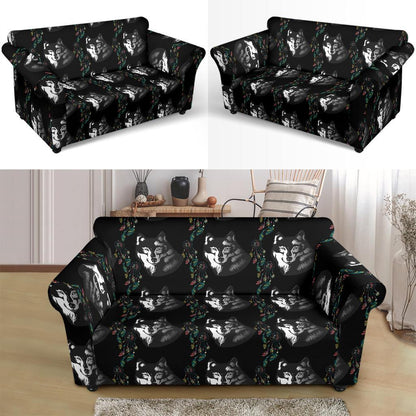 Wolf Black Dream Catcher Design Print Loveseat Slipcover-JTAMIGO.COM