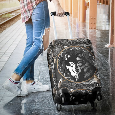 Wolf Black Dream Catcher Design Print Luggage Cover Protector