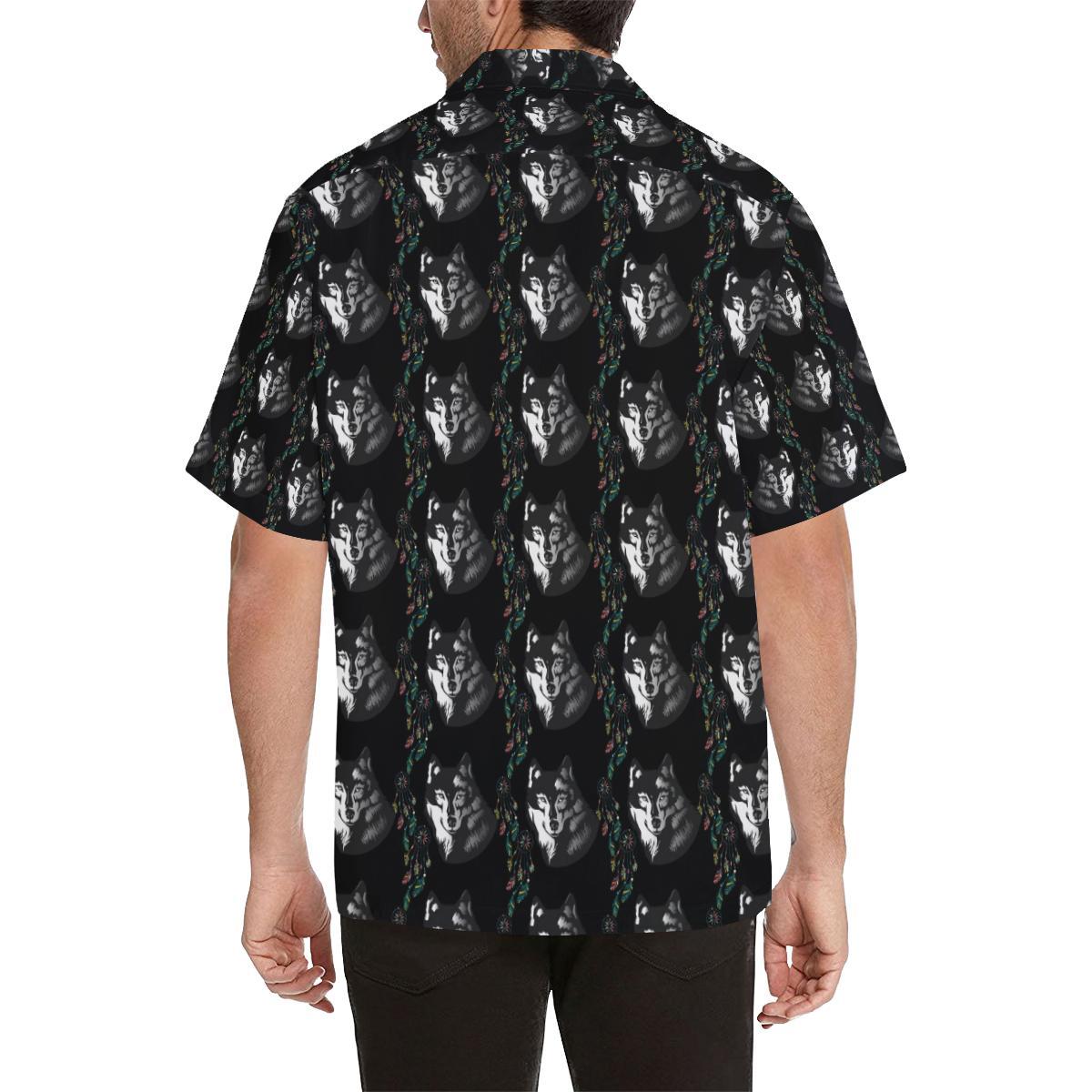 Wolf Black Dream Catcher Design Print Men Aloha Hawaiian Shirt