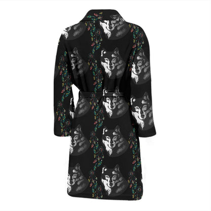 Wolf Black Dream Catcher Design Print Men Bath Robe-JTAMIGO.COM