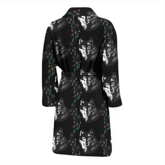 Wolf Black Dream Catcher Design Print Men Bath Robe-JTAMIGO.COM