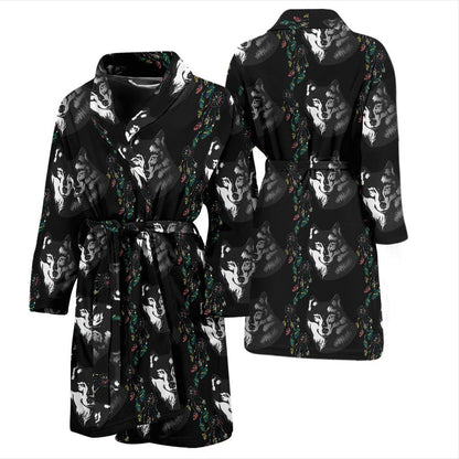 Wolf Black Dream Catcher Design Print Men Bath Robe-JTAMIGO.COM