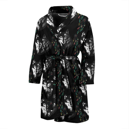 Wolf Black Dream Catcher Design Print Men Bath Robe-JTAMIGO.COM