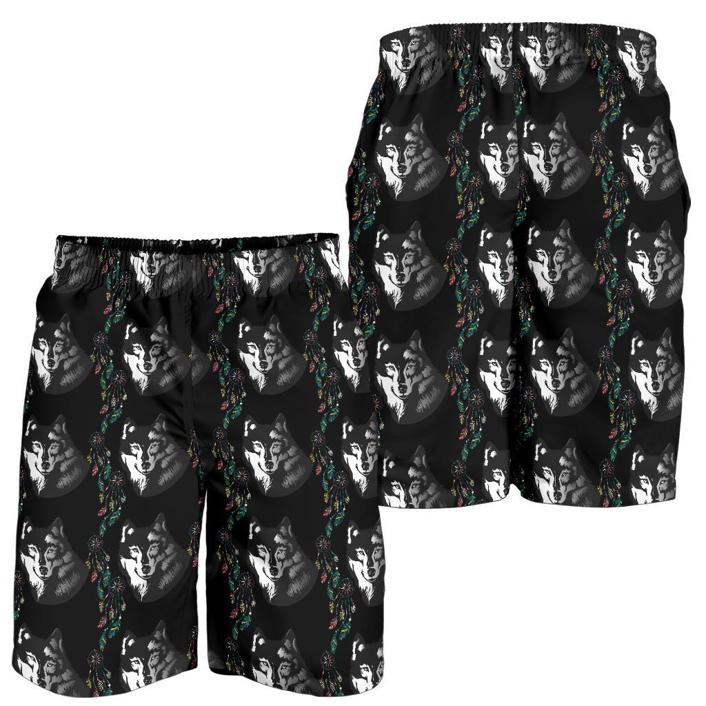 Wolf Black Dream Catcher Design Print Mens Shorts-JTAMIGO.COM