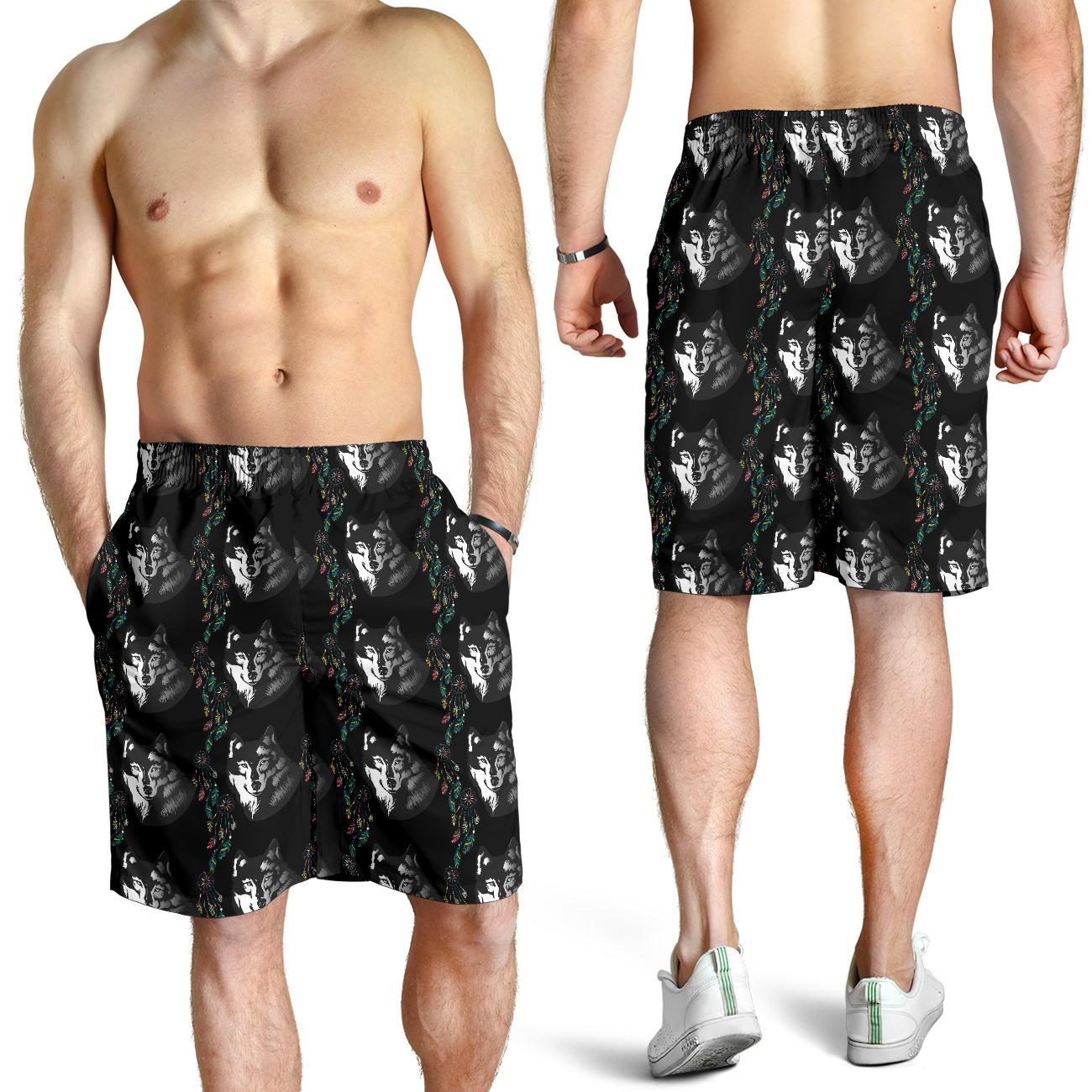 Wolf Black Dream Catcher Design Print Mens Shorts-JTAMIGO.COM