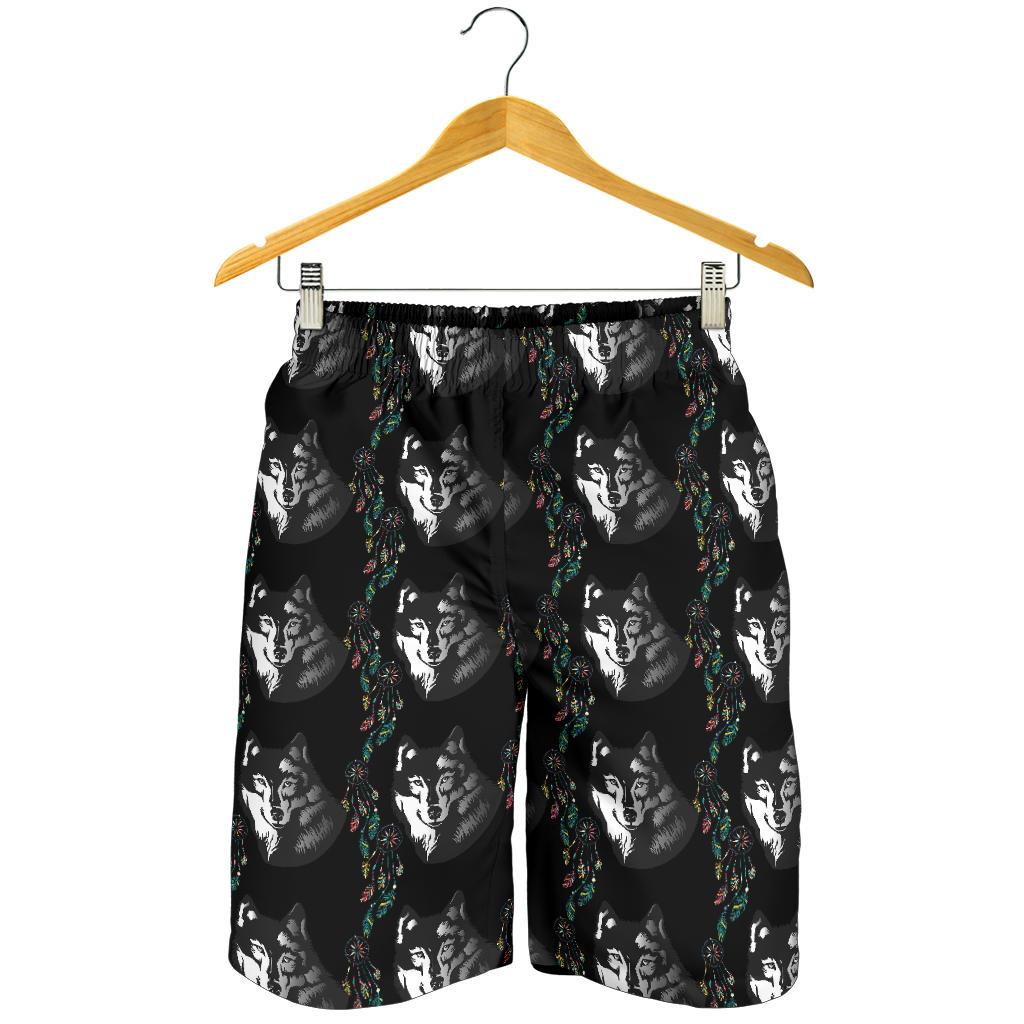 Wolf Black Dream Catcher Design Print Mens Shorts-JTAMIGO.COM