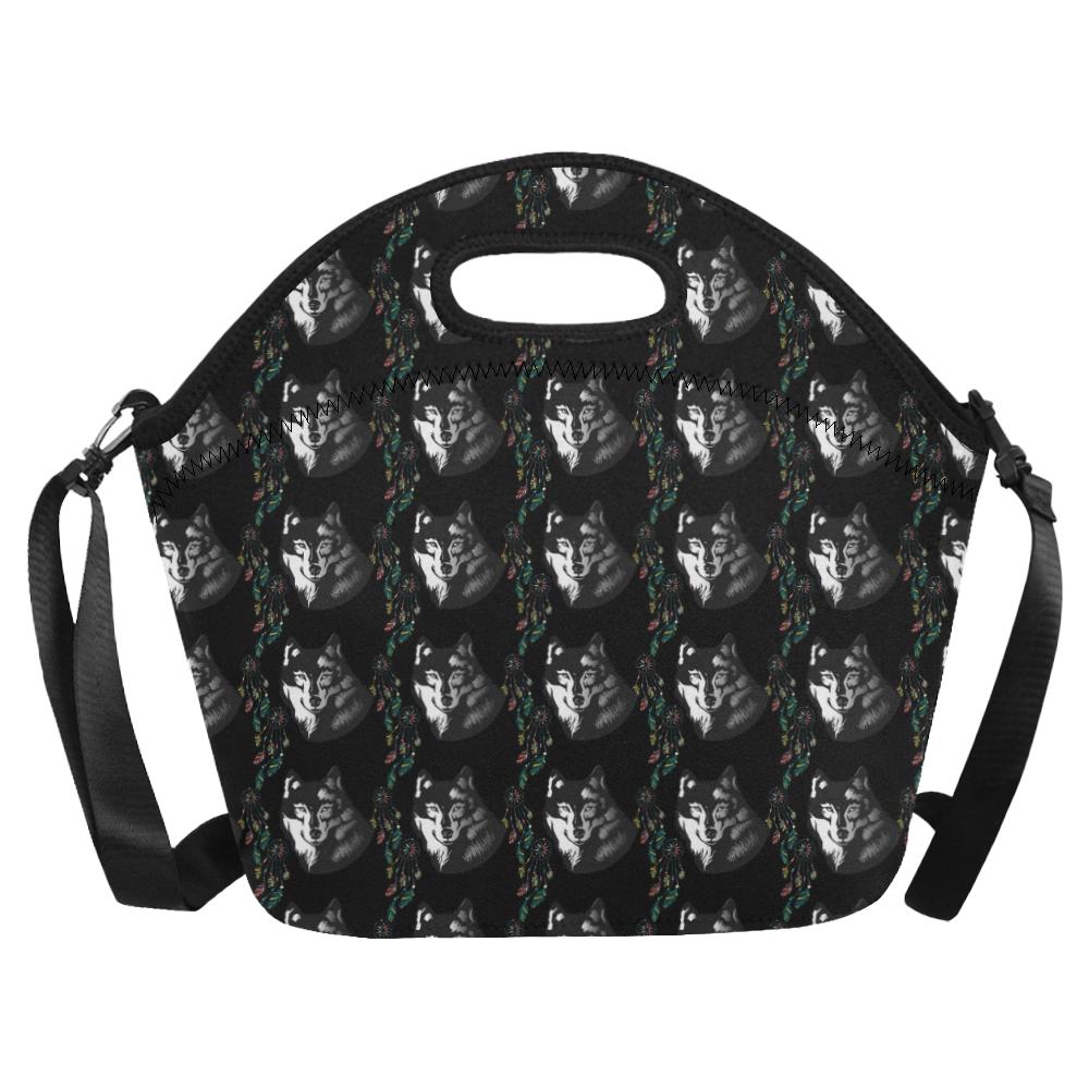 Wolf Black Dream Catcher Design Print Neoprene Lunch Bag (Model 1669)(Large)-JTAMIGO.COM