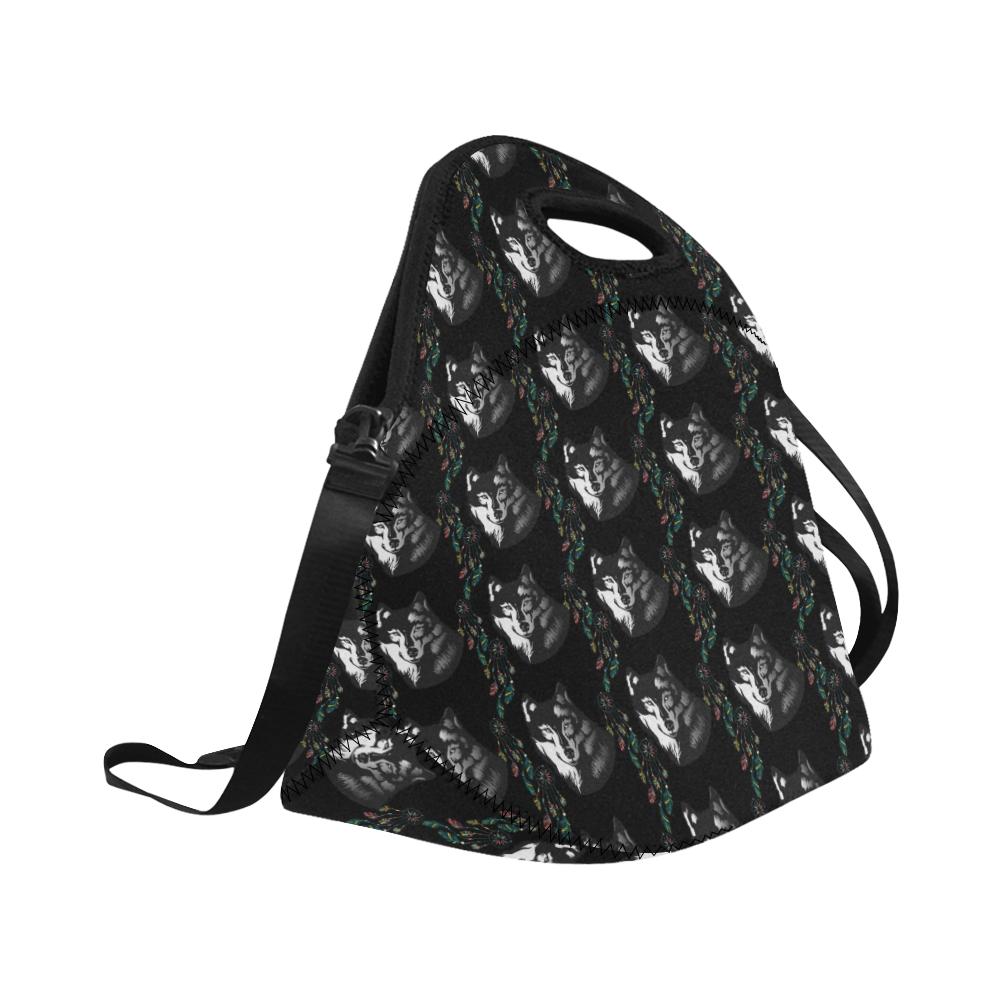 Wolf Black Dream Catcher Design Print Neoprene Lunch Bag (Model 1669)(Large)-JTAMIGO.COM