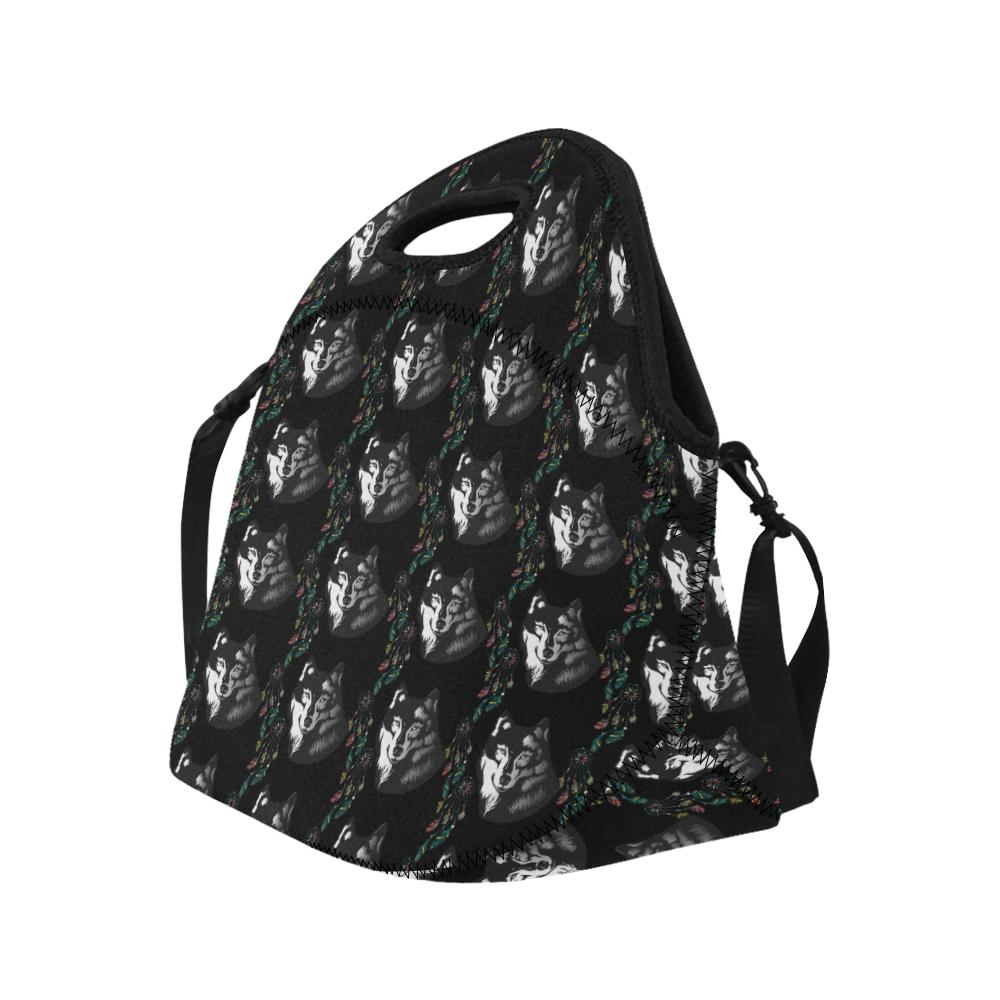 Wolf Black Dream Catcher Design Print Neoprene Lunch Bag (Model 1669)(Large)-JTAMIGO.COM