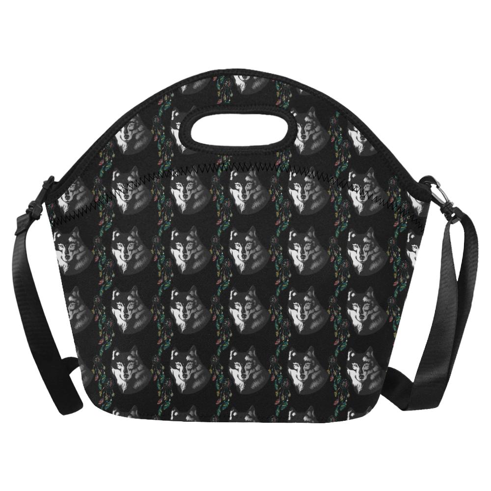 Wolf Black Dream Catcher Design Print Neoprene Lunch Bag (Model 1669)(Large)-JTAMIGO.COM
