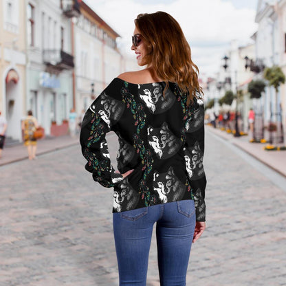 Wolf Black Dream Catcher Design Print Off Shoulder Sweatshirt