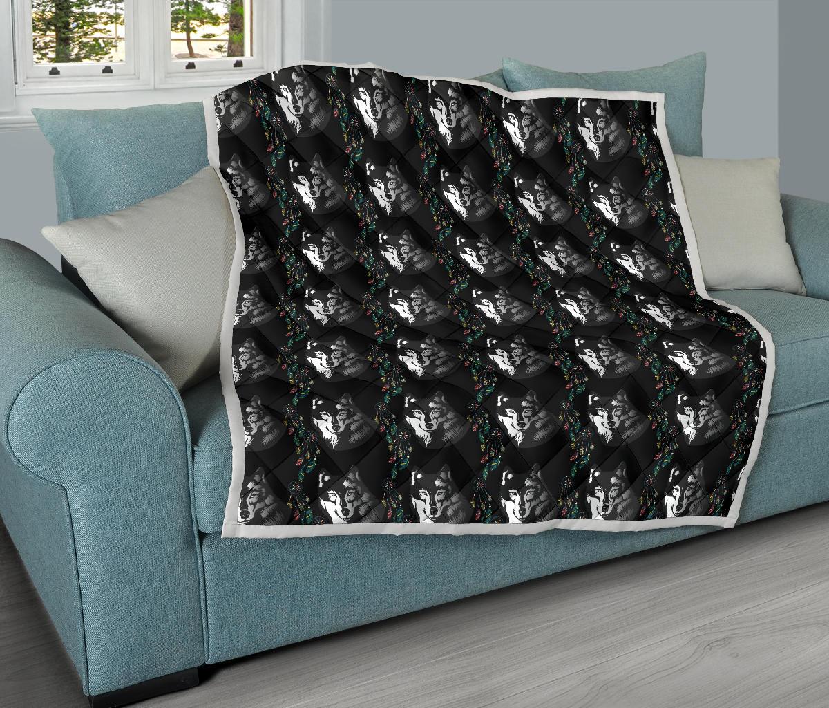 Wolf Black Dream Catcher Design Print Premium Quilt-JTAMIGO.COM