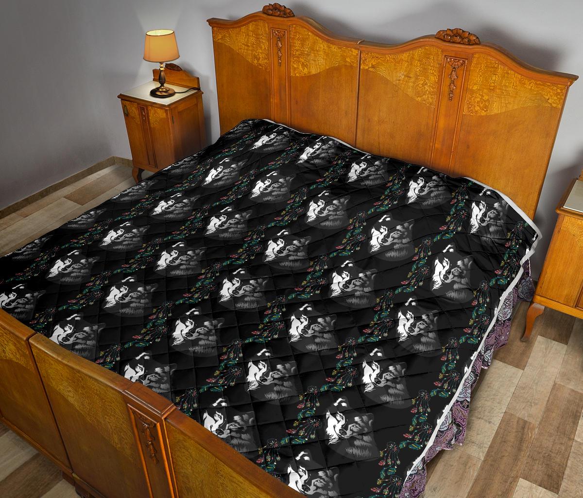 Wolf Black Dream Catcher Design Print Premium Quilt-JTAMIGO.COM