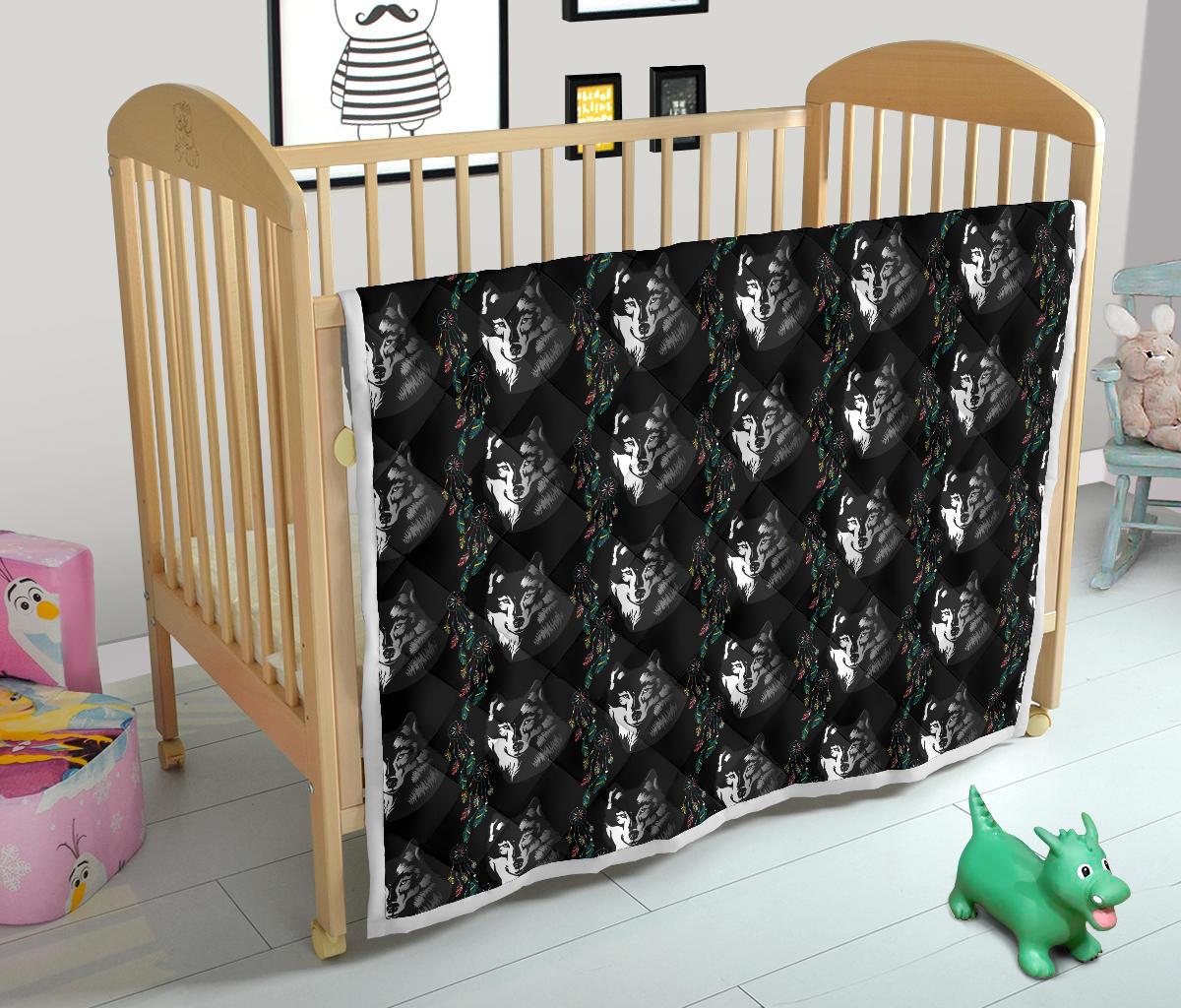 Wolf Black Dream Catcher Design Print Premium Quilt-JTAMIGO.COM