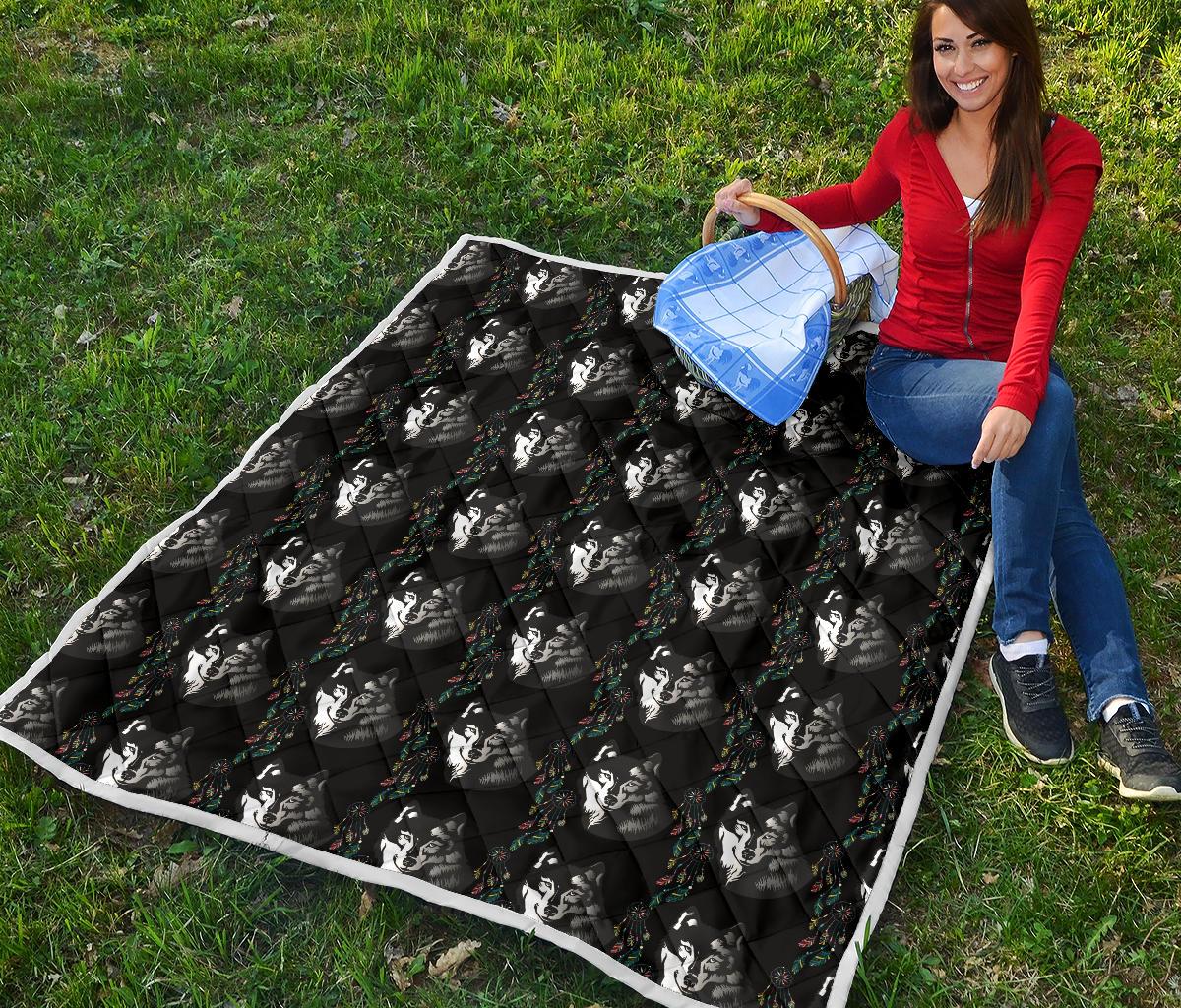 Wolf Black Dream Catcher Design Print Premium Quilt-JTAMIGO.COM