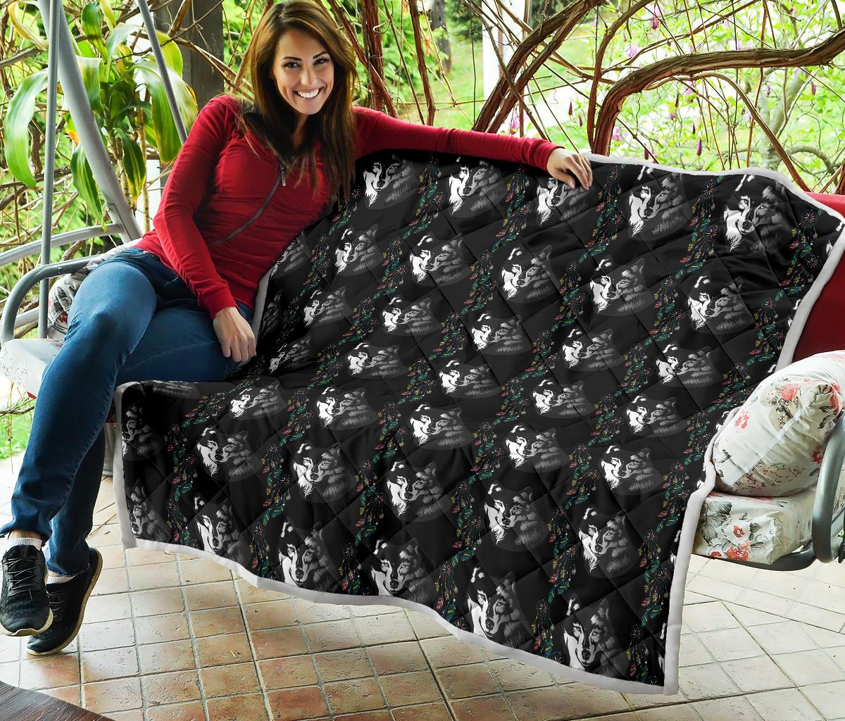 Wolf Black Dream Catcher Design Print Premium Quilt-JTAMIGO.COM