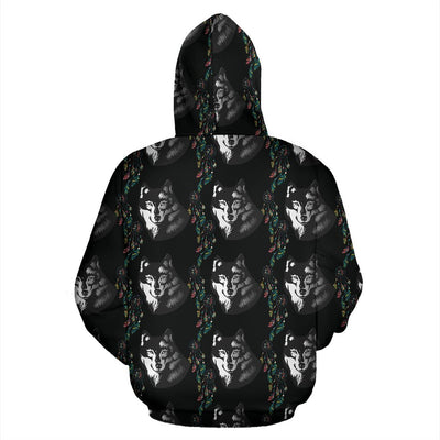 Wolf Black Dream Catcher Design Print Pullover Hoodie