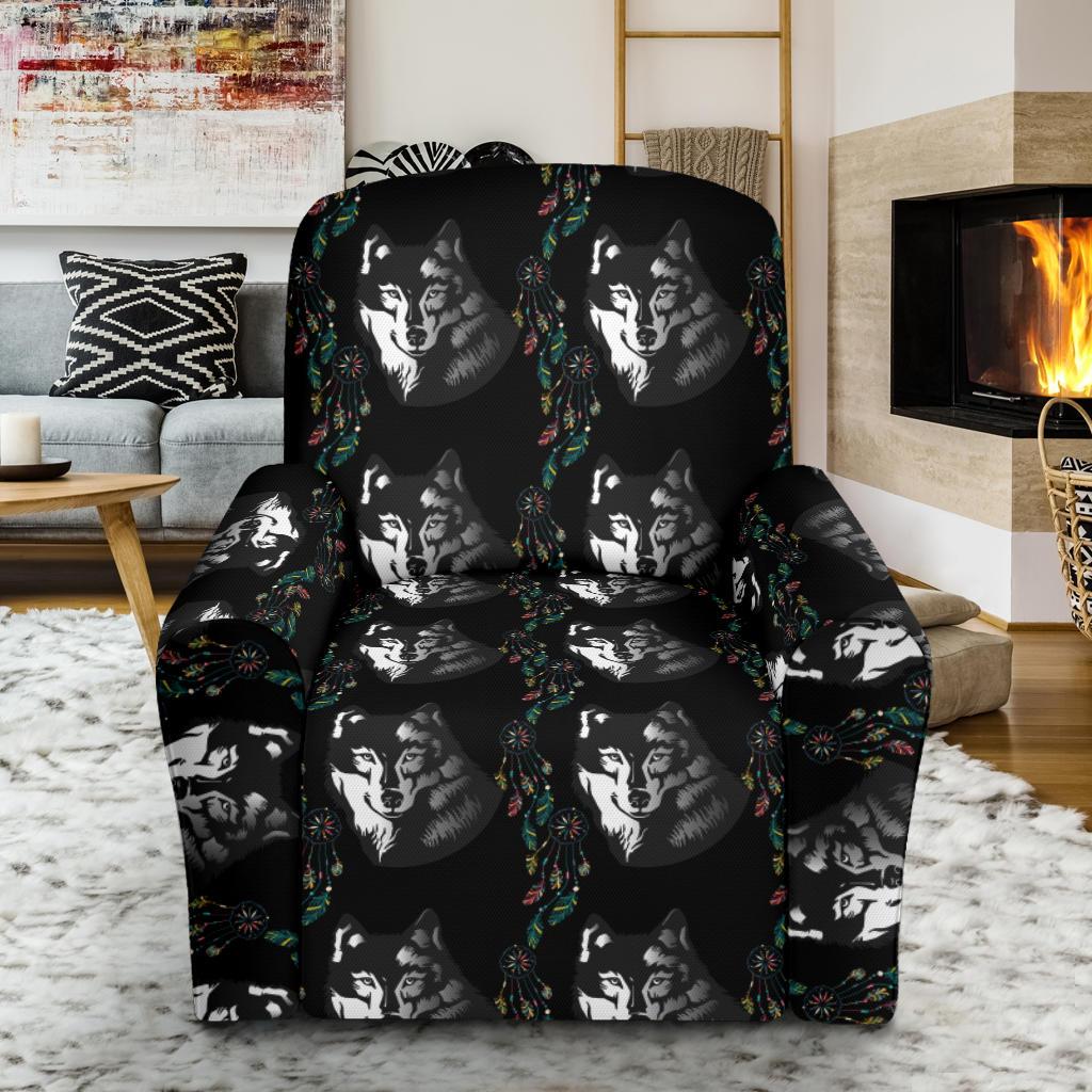 Wolf Black Dream Catcher Design Print Single Sofa Slipcover -JTAMIGO.COM