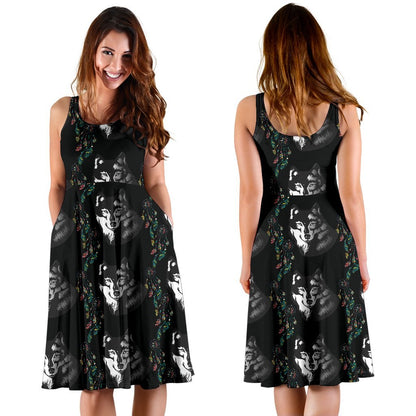 Wolf Black Dream Catcher Design Print Sleeveless Dress