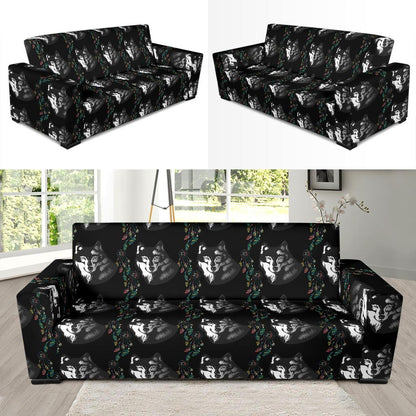 Wolf Black Dream Catcher Design Print Sofa Slipcover-JTAMIGO.COM