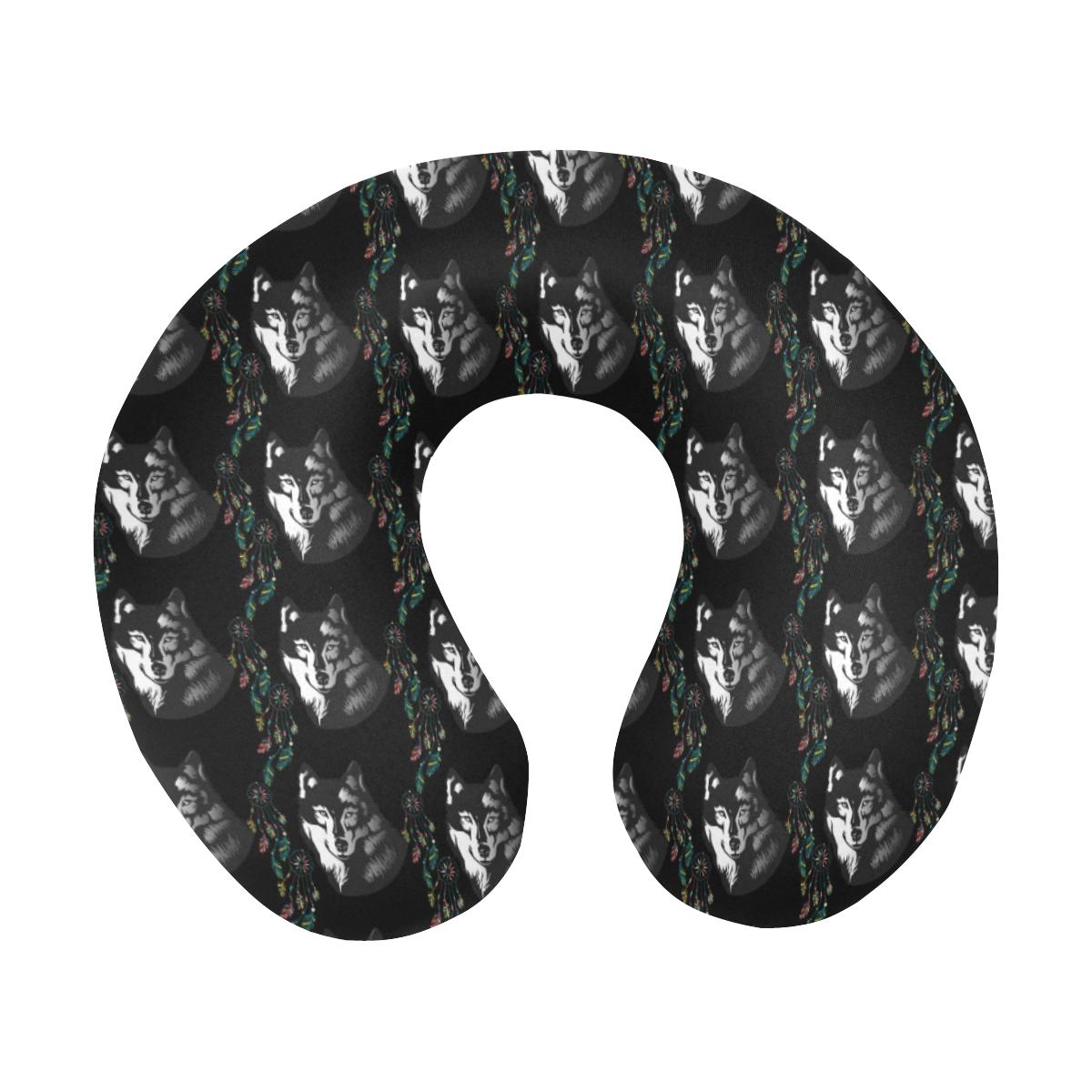 Wolf Black Dream Catcher Design Print U-Shaped Travel Neck Pillow-JTAMIGO.COM