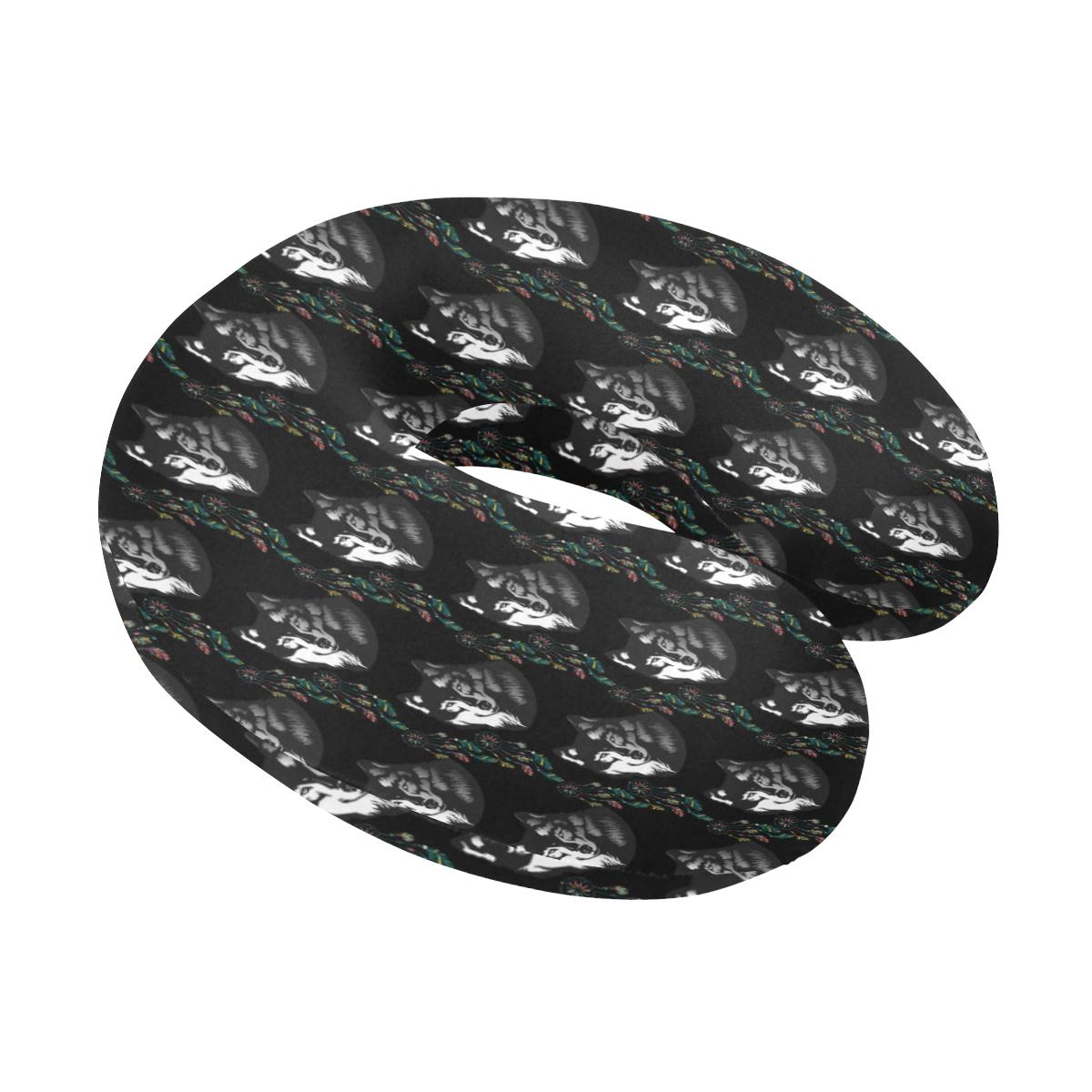 Wolf Black Dream Catcher Design Print U-Shaped Travel Neck Pillow-JTAMIGO.COM