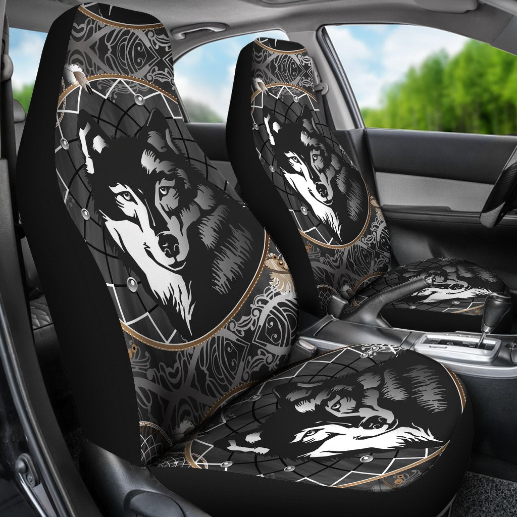 Wolf Black Dream Catcher Design Print Universal Fit Car Seat Covers