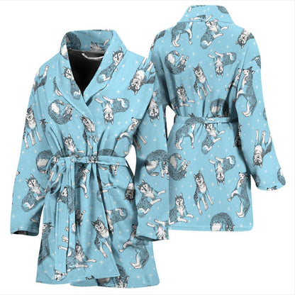 Wolf Black Dream Catcher Design Print Women Bath Robe-JTAMIGO.COM