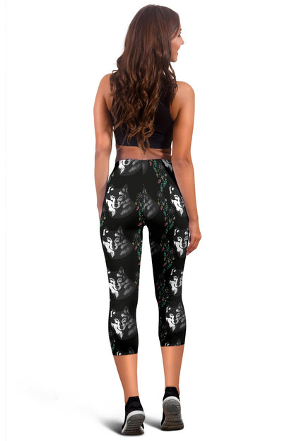 Wolf Black Dream Catcher Design Print Women Capris