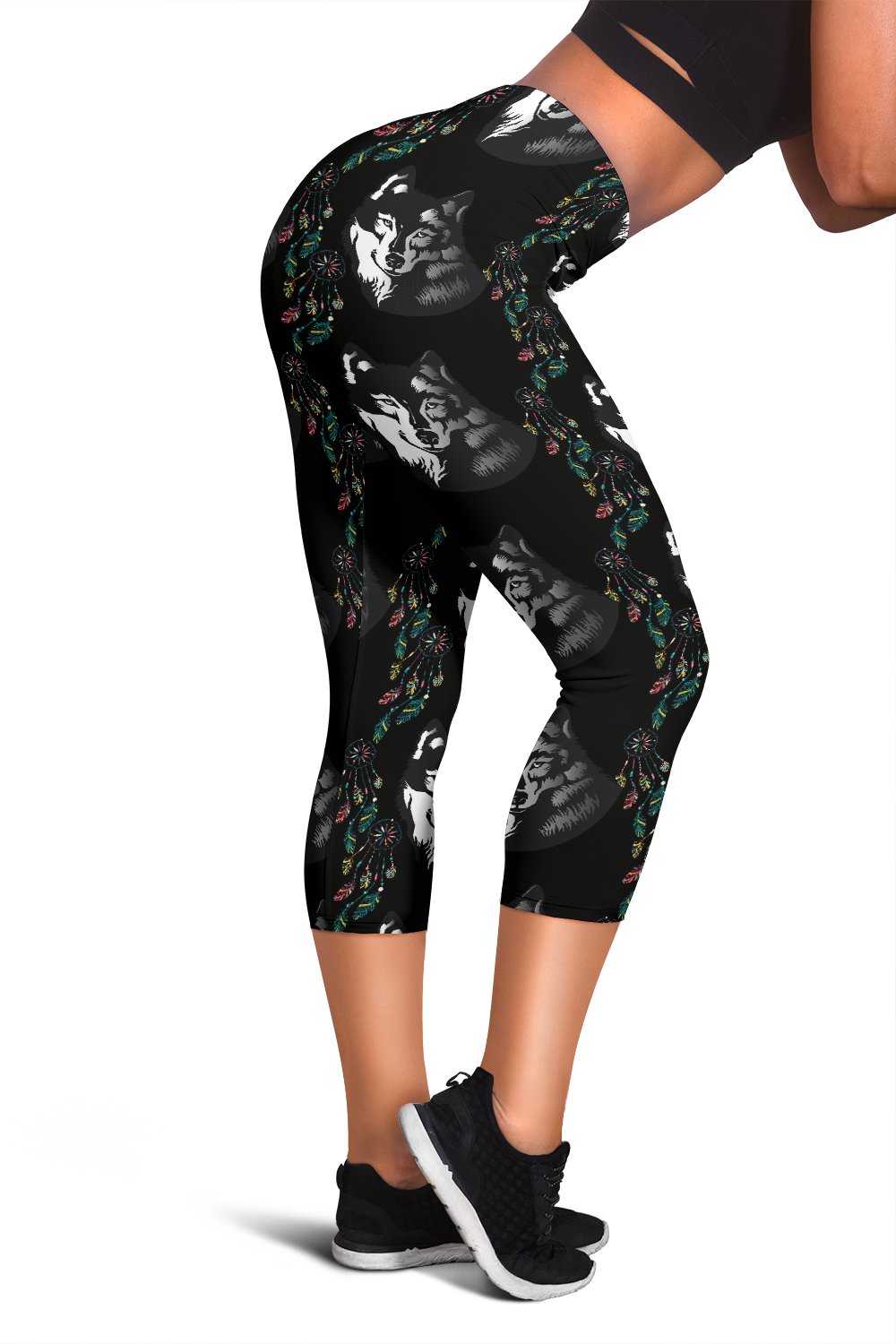 Wolf Black Dream Catcher Design Print Women Capris