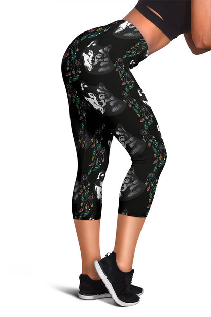 Wolf Black Dream Catcher Design Print Women Capris