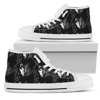 Wolf Black Dream Catcher Design Print Women High Top Shoes