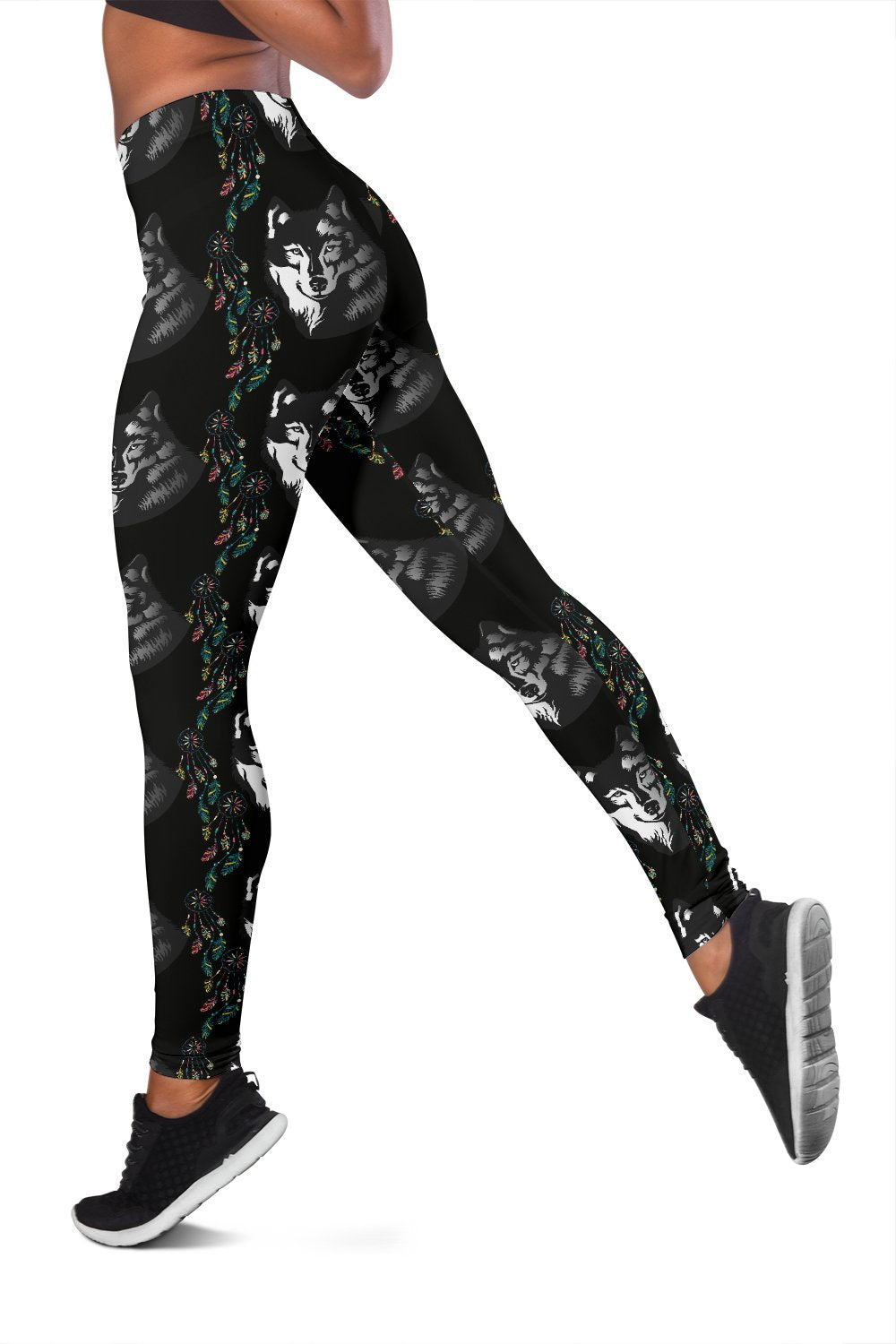 Wolf Black Dream Catcher Design Print Women Leggings