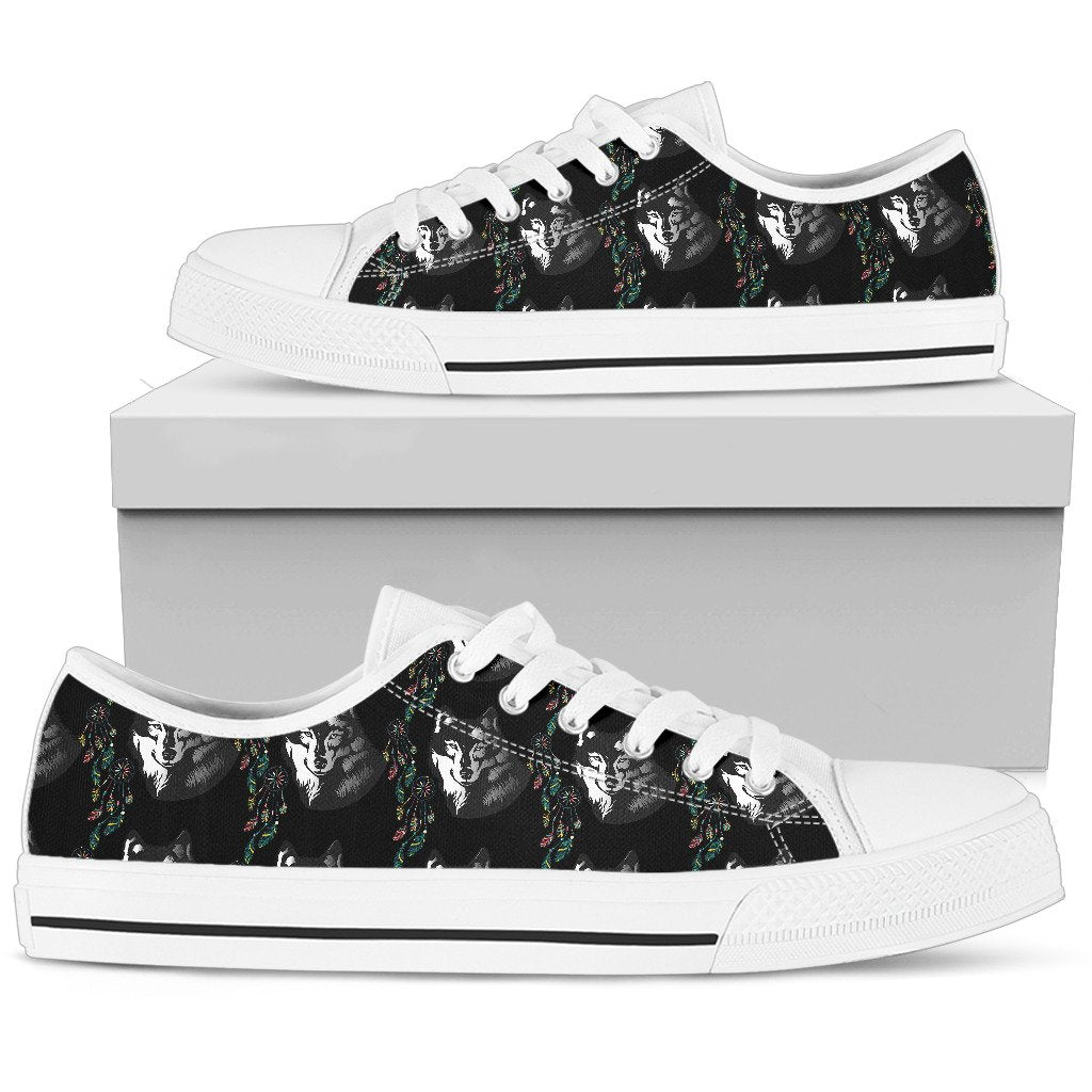 Wolf Black Dream Catcher Design Print Women Low Top Shoes-JTAMIGO.COM