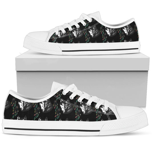 Wolf Black Dream Catcher Design Print Women Low Top Shoes-JTAMIGO.COM