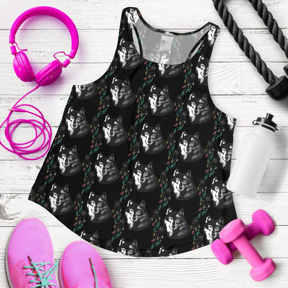 Wolf Black Dream Catcher Design Print Women Racerback Tank Top