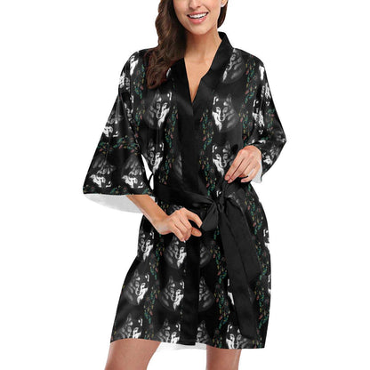 Wolf Black Dream Catcher Design Print Women Short Kimono Robe